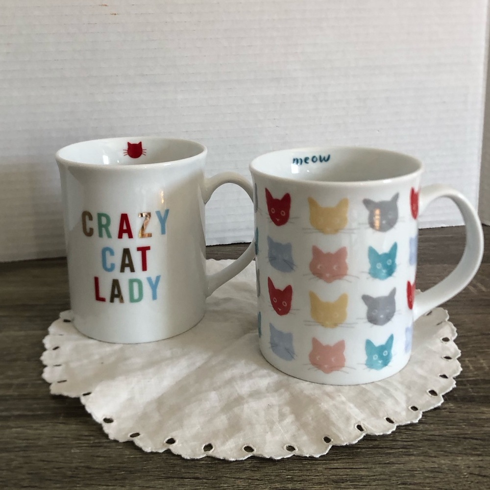 Pair of Multicoloured Crazy Cat Lady Mugs
